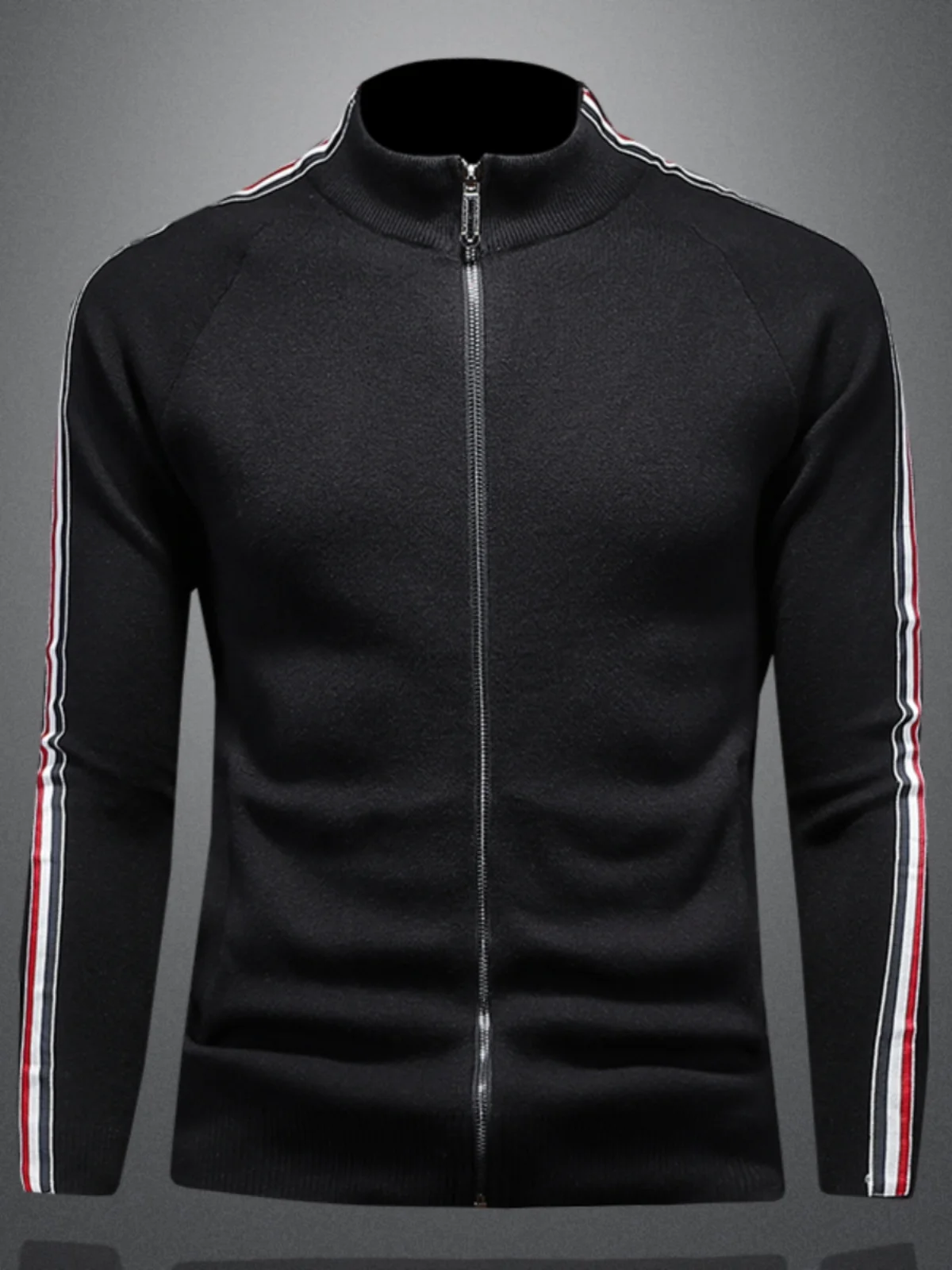 

Casual Striped Men's Zipper Knitted Cardigan Jaet Faionable Urban Sle Long Sve Outerwear for Spring Autumn Seasons