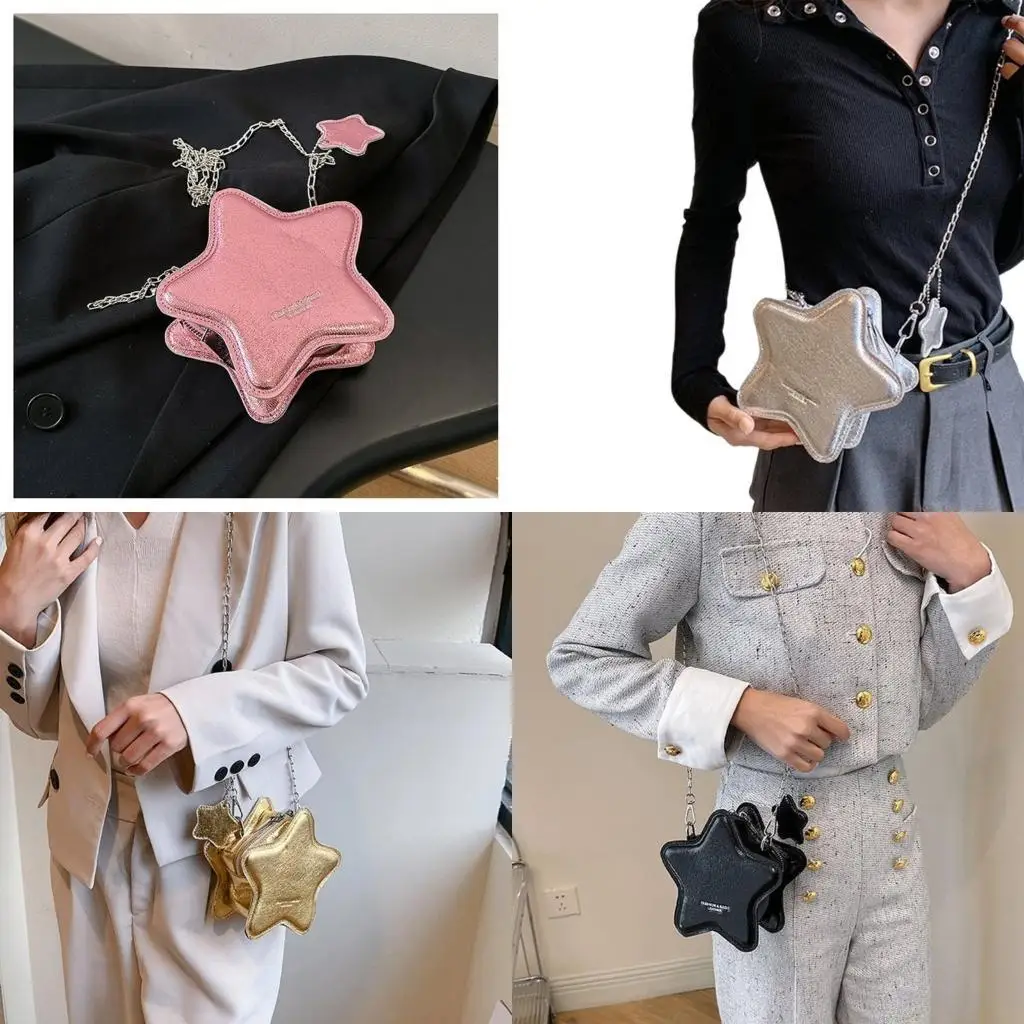 

X90D Metallic PU Leather Star Crossbody Bag with Chain Shoulder Bag Small Purse