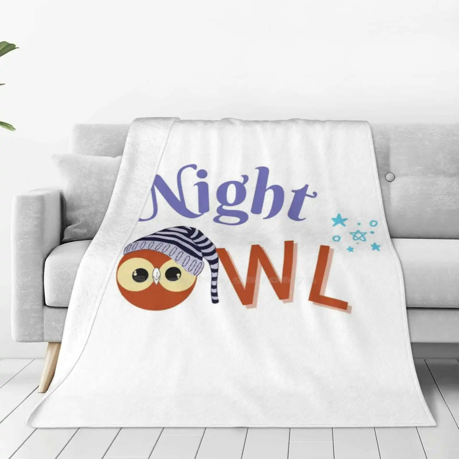 I'M A Night Owl Best Selling Room Household Flannel Blanket Owl Night Lover Bird Vigils Stars Animal Lovers Word Design