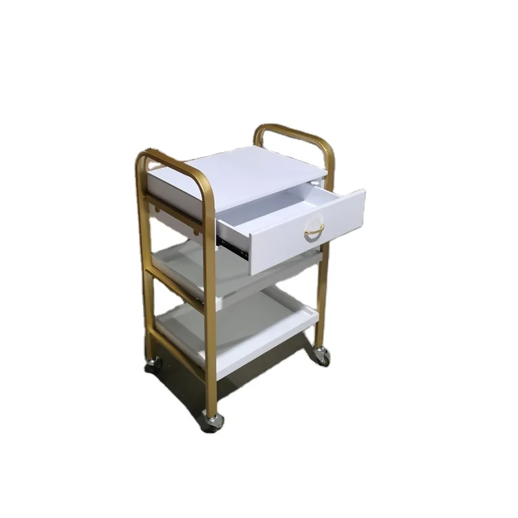 

Salon Furniture Equipment White Black Gold Beauty Case Metal Trolley Manicure Spa Pedicure Tool Cart with Wheels