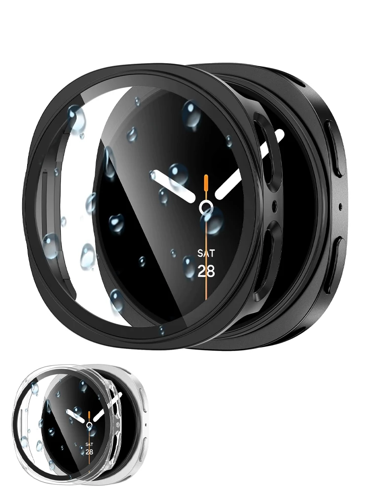 삼성 갤럭시 시계 8 케이스 44mm 40mm 화면 보호기 강화 유리 + PC 범퍼 갤럭시 시계 8 보호 액세서리