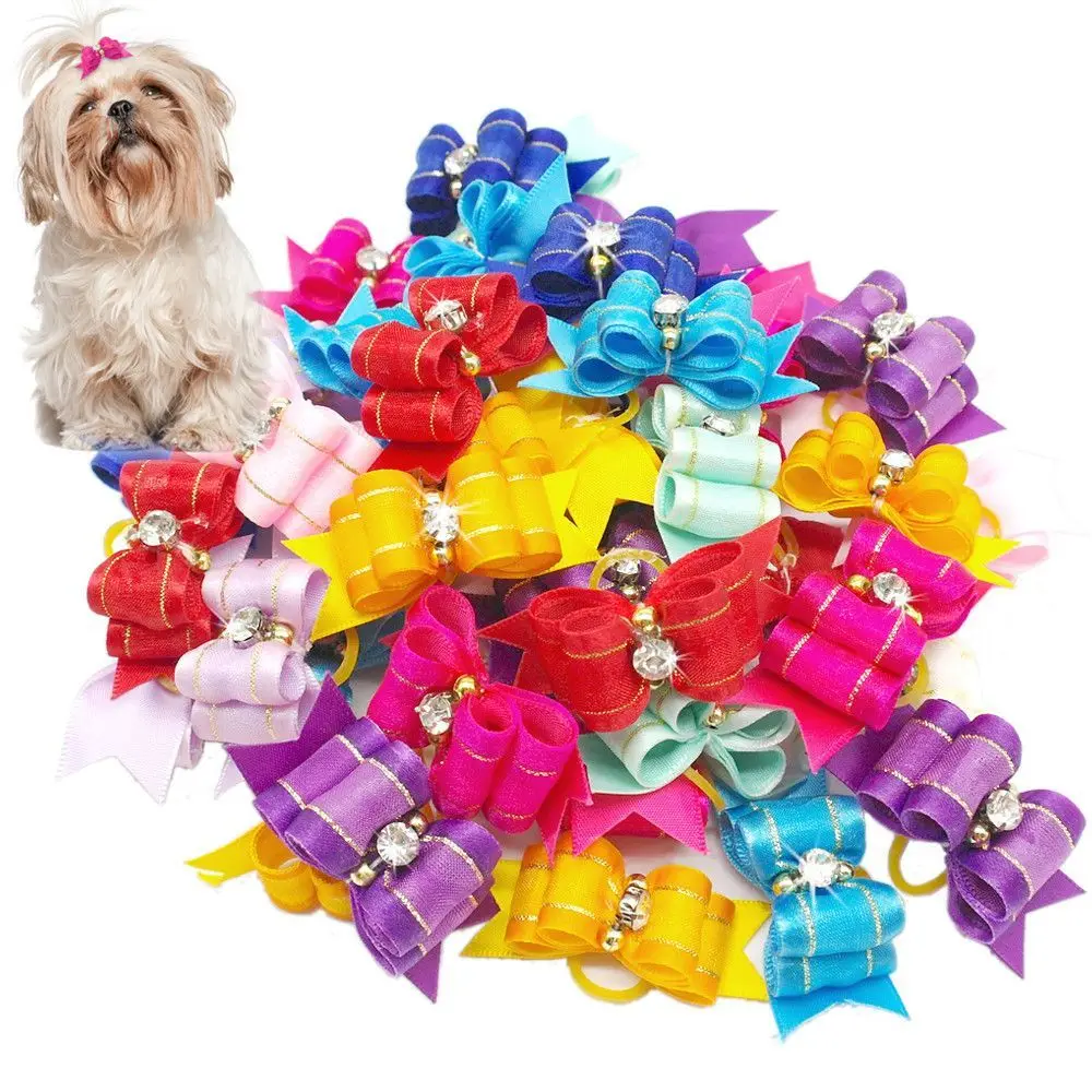 

Hair Bows Dog Cat Handmade Hair Clips with Rubber Band Puppy Products Grooming Accessories Small Dogs