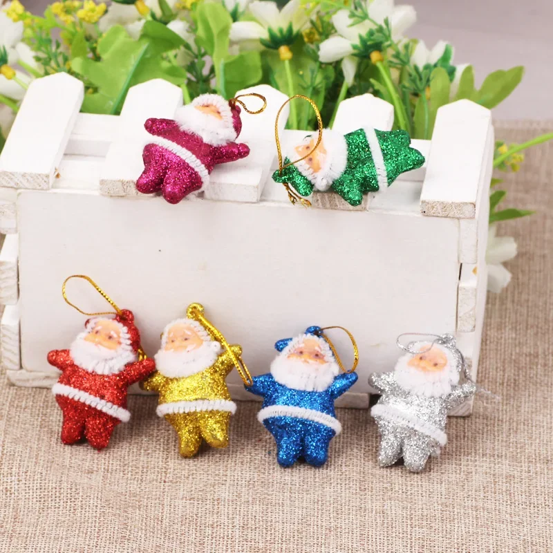 6Pcs/Pack Mini Glitter Santa Claus Foam Xmas Tree Hanging Decoration Christmas Home Ornaments New Year Party Kids Gift