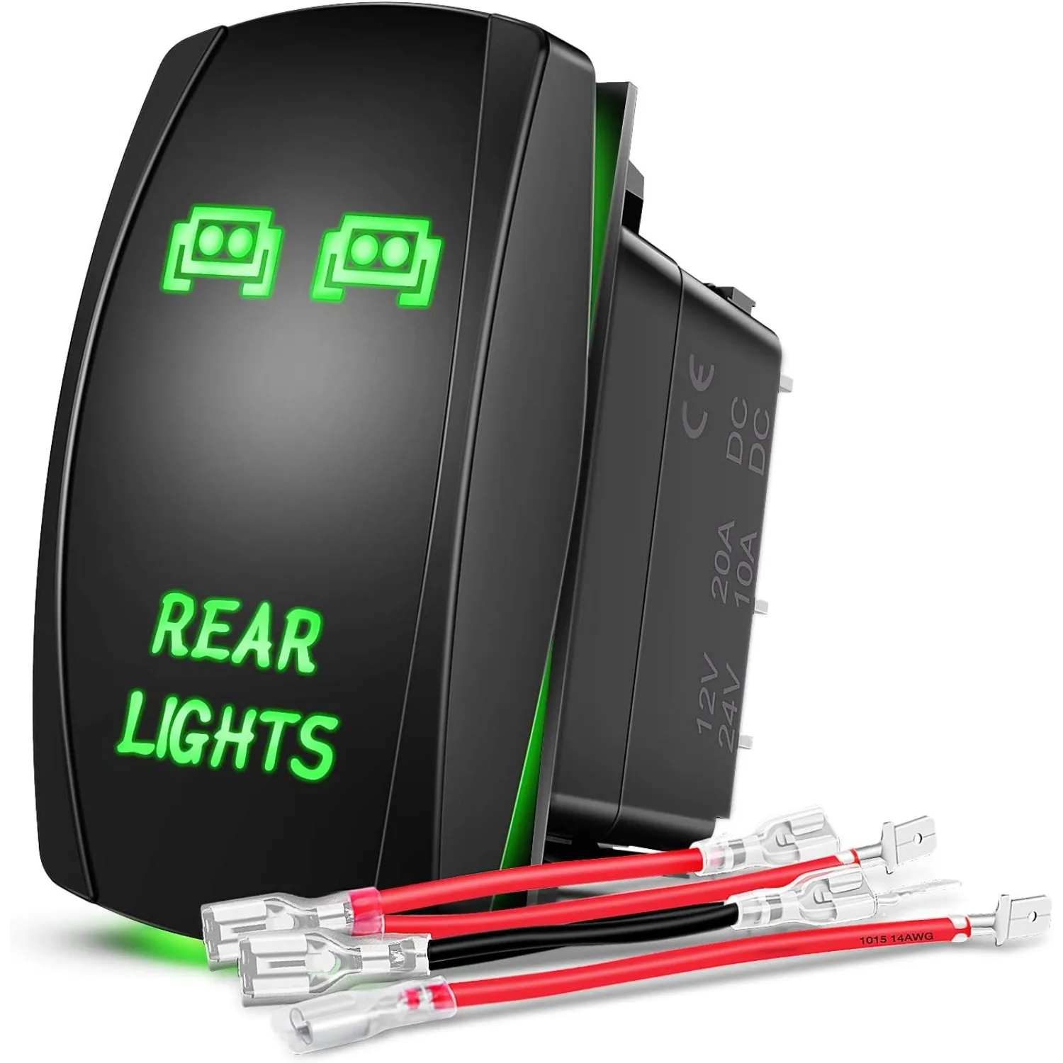Nilight Rear Lights Rocker Switch Led Light Bar Switch 5Pin Laser On/Off Switches Green 20A/12V 10A/24V Switch with Jumper Wires Set for Cars,Trucks,RVs