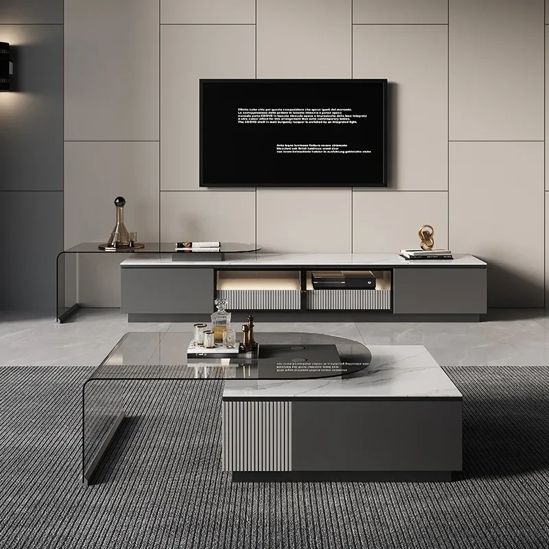 TV cabinet coffee table combination set Italian light luxury minimalist living room bedroom with light