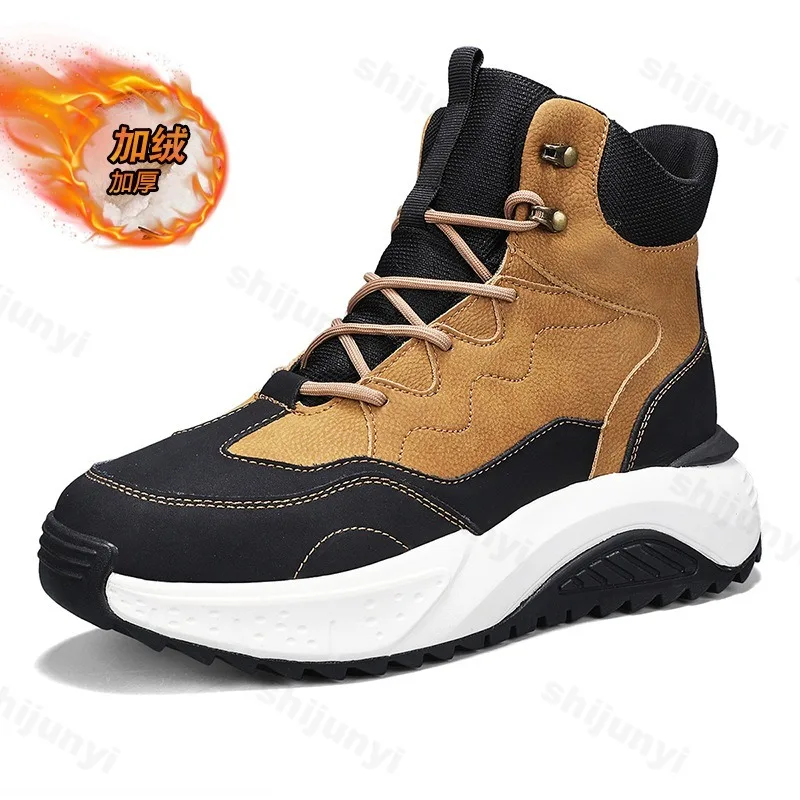 

Зимние мужские высокие кроссовки на меху, теплые, утепленные, модные, удобные, нескользящие, на платформе, хлопковые ботинки