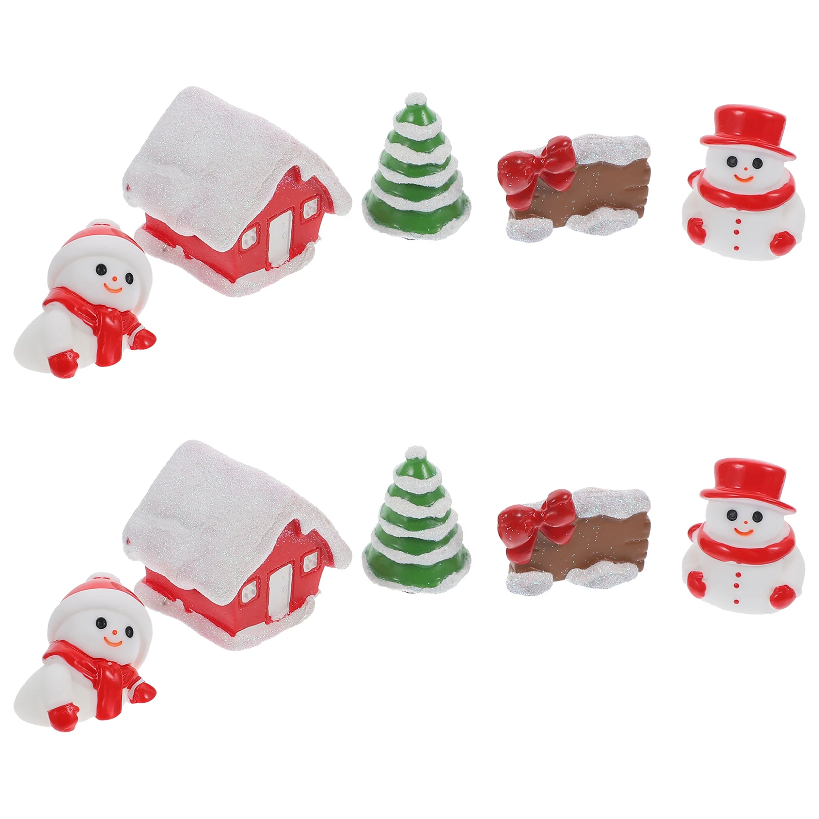 

10 Pcs Christmas Snow Scene Decor Miniature Model Resin Ornaments Xmas Supplies Bedroom Kitchen Living Room Party Favors Gifts