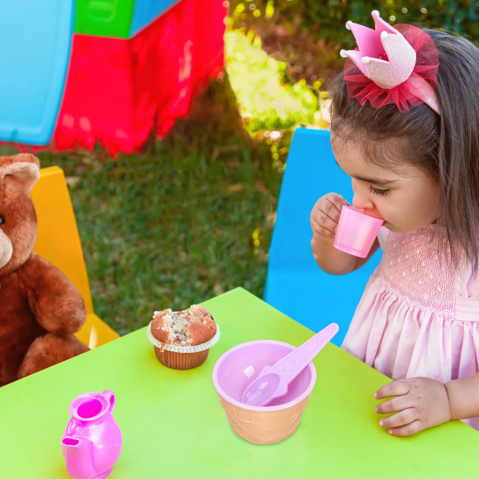Juego de 5 Tazones de Plástico para Helado con Diseño de Dibujos Animados, Tazas para Servir Postres, Pudín, Yogur, Gelato, Frutas, para Fiestas, Hogar y Bar