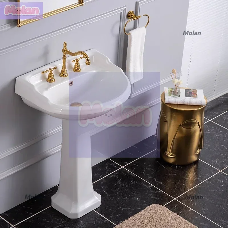 

Bathroom new Italian column basin, three-hole basin Victorian retro style, classical arc shape