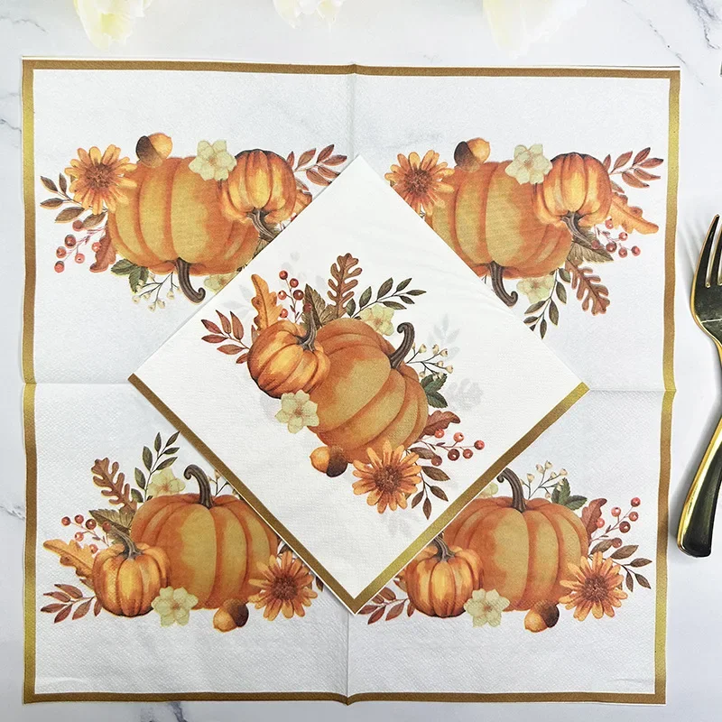 New Pumpkin Gold Trimmed Colourful Napkins Halloween Ambiance Paper Placemats Thanksgiving Party Paper Butterfly Bart Paper