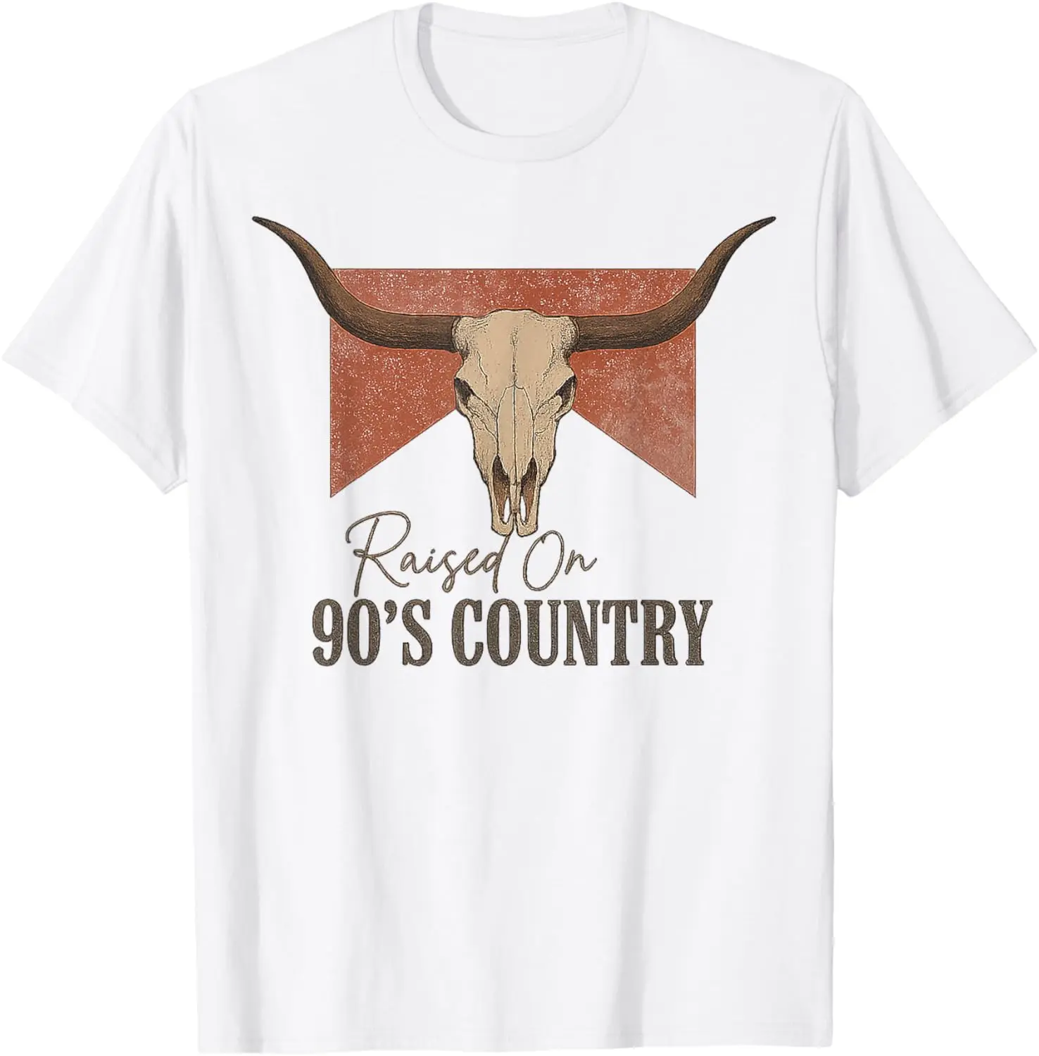 Western Bull Skull Raised On 90'S Country Music Gifts Cowboy T-Shirt 100% Cotton Trendy Y2K Short-Sleeve Tee-Soft, Quick-Drying,