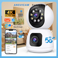 Tuya Smart 4K 8MP Dual-Len PTZ Security Camera 5G WiFi Dual-Screen Display AI Auto Tracking Color Night Vision Indoor SD Storage