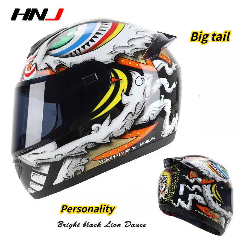 Full Face Motorcycle Helmet Off-road Motorbike sports Large tail wing helmet Personalized durable Lion awakening helmet