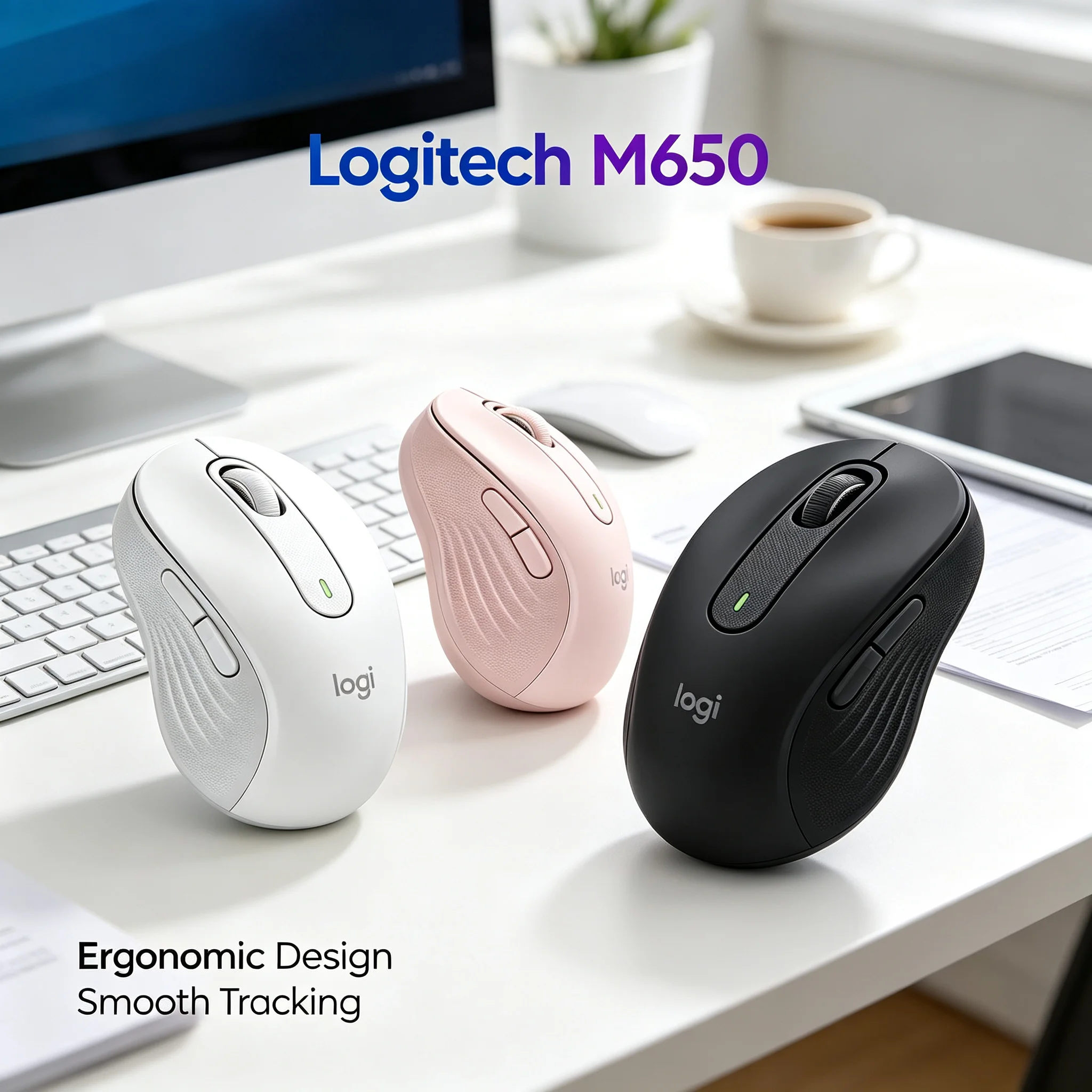 Logitech Signature M650 Quiet Click Wireless Mouse Multi-Device Connection for Desktop Work