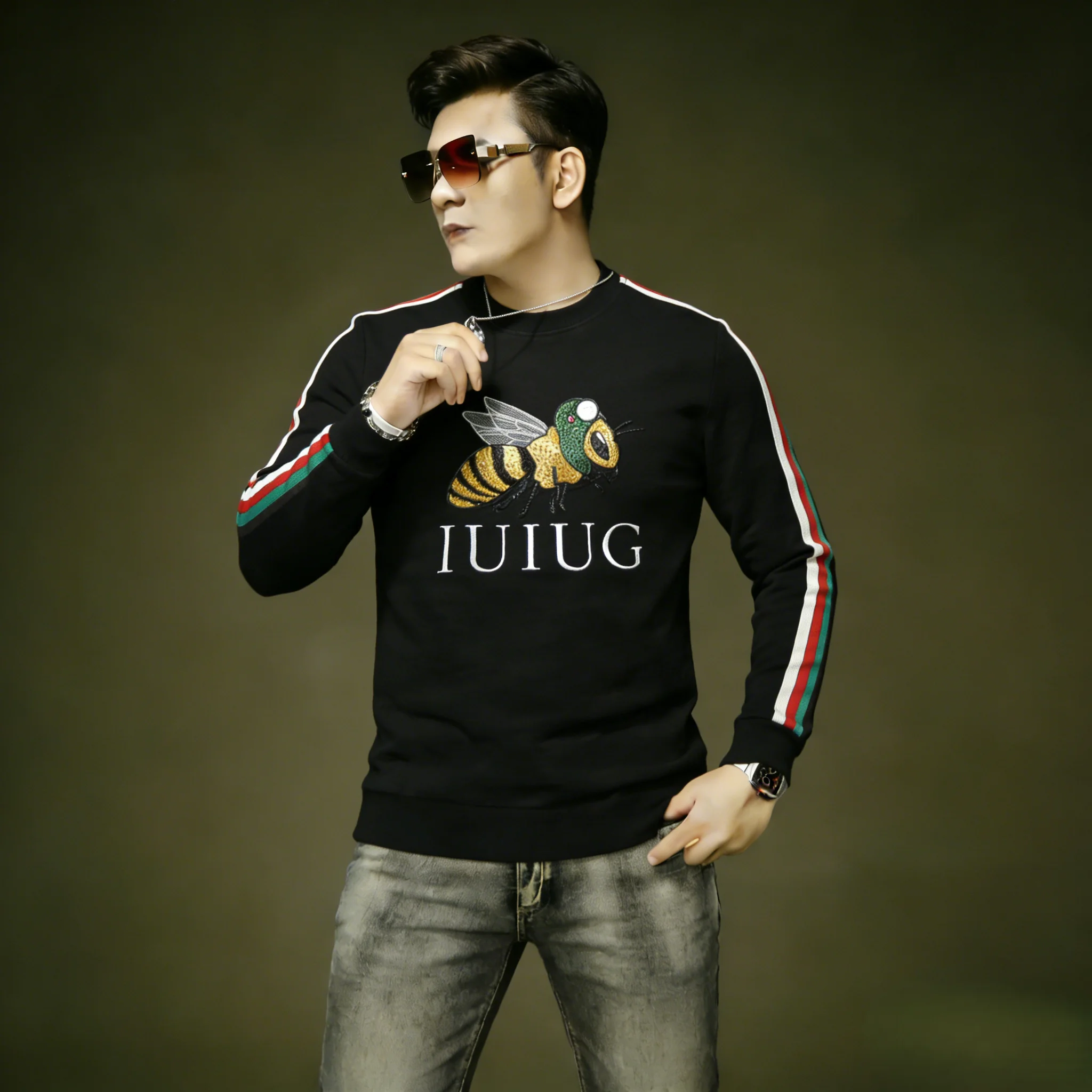 

Мужская толстовка ZhanChao с круглым вырезом, приталенного кроя, с вышивкой, длинными рукавами, черная, удобная, дышащая, повседневная