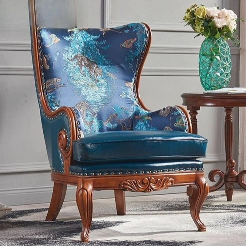 

[Designer] American luxury leisure chair European balcony single sofa chair Solid wood retro tiger chair