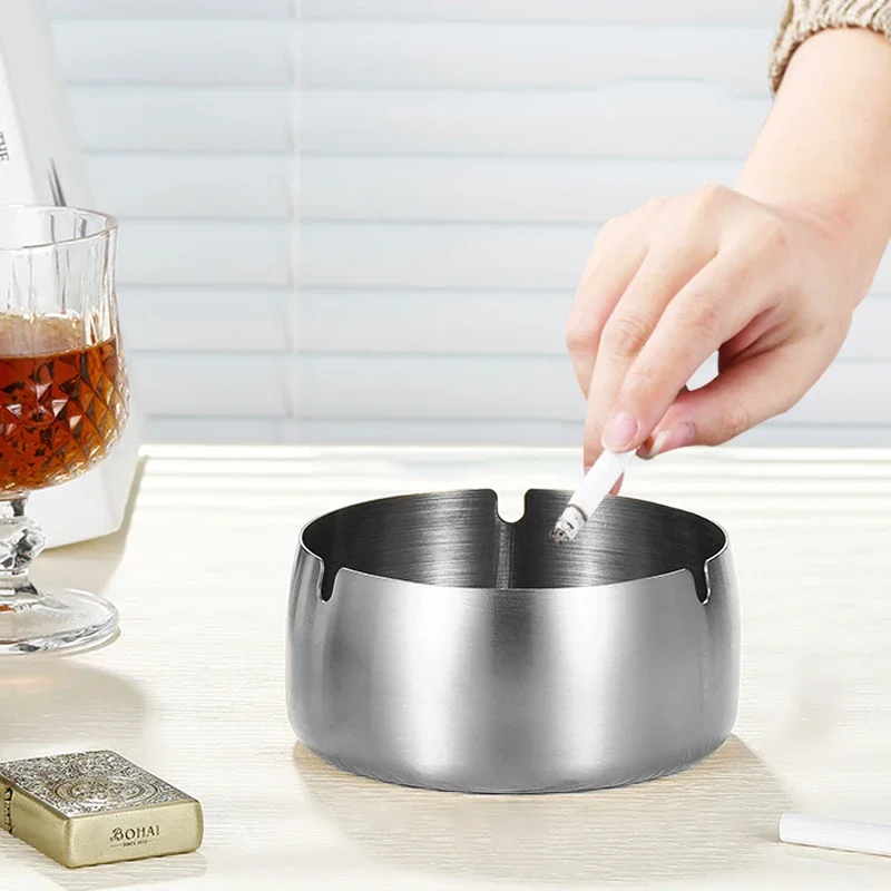 Cigar Ashtray Stainless Steel Round Shaped Decorative Tabletop Cigarettes Ash Holder For Home Bedroom Office Tabletop