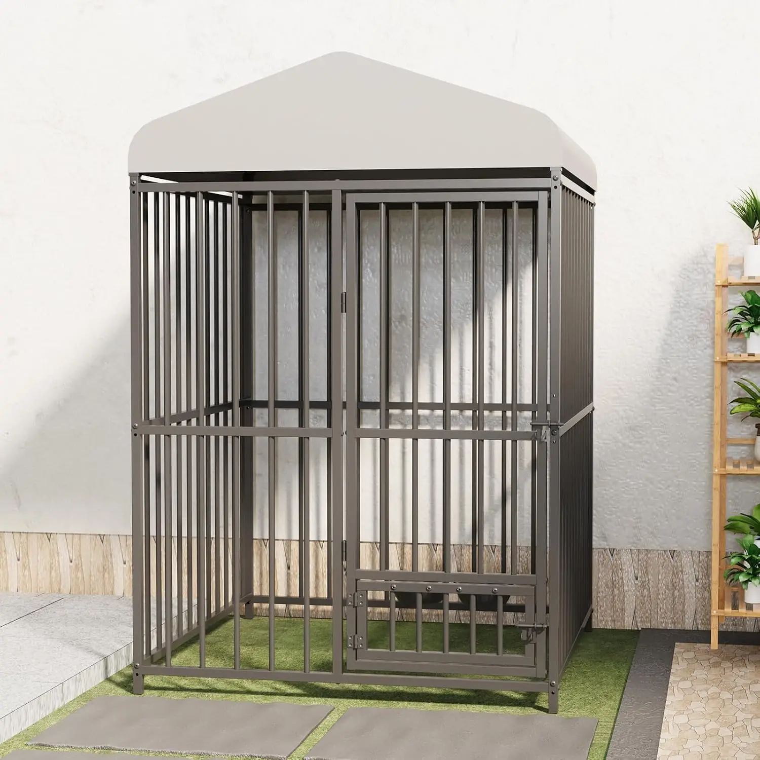 Heavy Duty Metal Dog Kennel 4×4×6 FT, Sturdy Lockable Outdoor Pet Cage For Large Dogs, Backyard & Farm Use, Customized