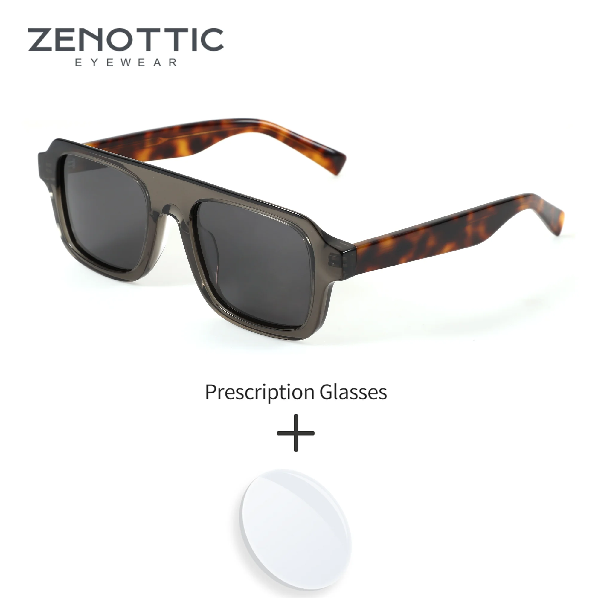 

ZENOTTIC L Size Men's Square Prescription Sunglasses with Myopia Progressive Lenses UV400 Polarized Optical Sun Glasses