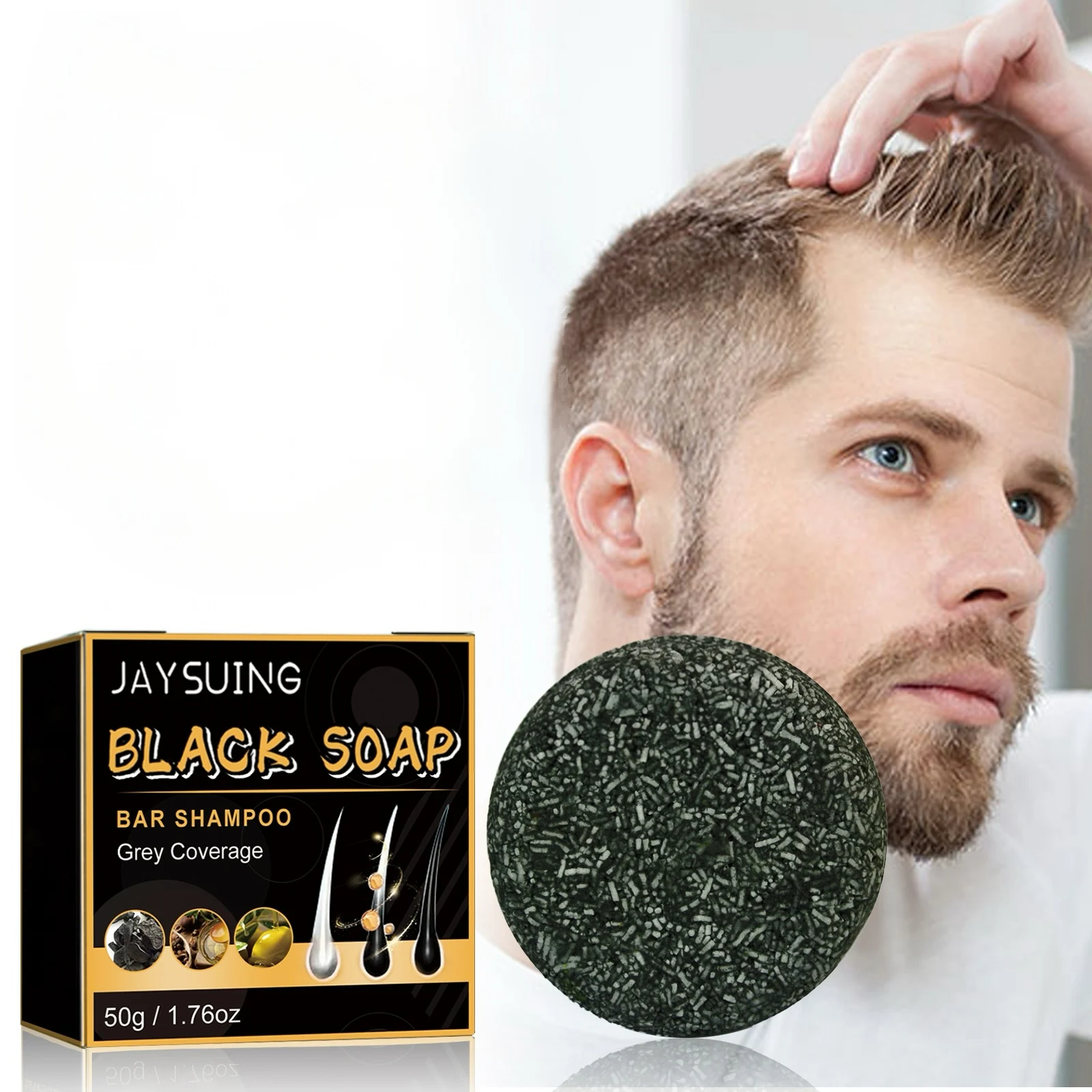 

Black Hair Soap Fast Regrowth Gray White Hair Coverage Softness Shine Cleaning Scalp Nourish Roots Hair Darkening Shampoo Soap