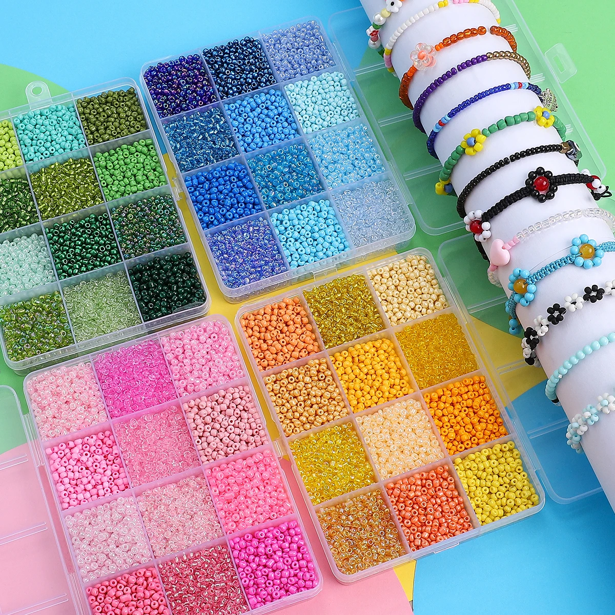 

12 Grids 3mm Multicolor Rice Beads Set (15g/Grid) | High-Quality DIY Jewelry Supplies for Necklaces Bracelets (Approx.6000pcs)