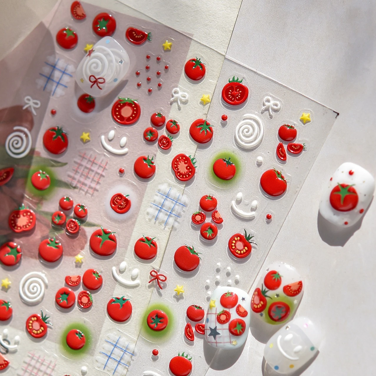 Jelly Rode Tomaat Lychee Poëzie Litchi Appel Citroen Kers Aardbei Watermeloen Perzik Vruchten Strik Cake Nail Art Stickers Decal