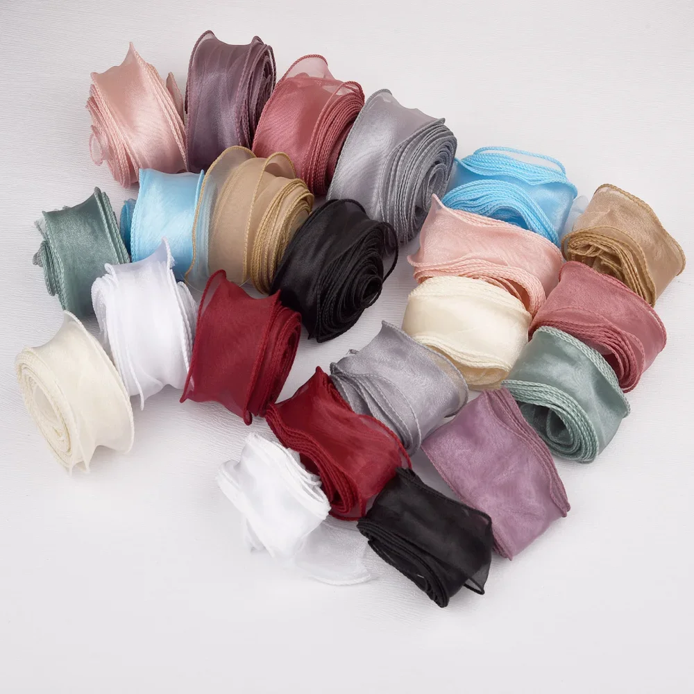 2.2/10M Sheer Wired Organza Ribbons Chiffon Ribbon For Wedding Invitation Wrapping Bouquets Birthday Party Decorations Gifts