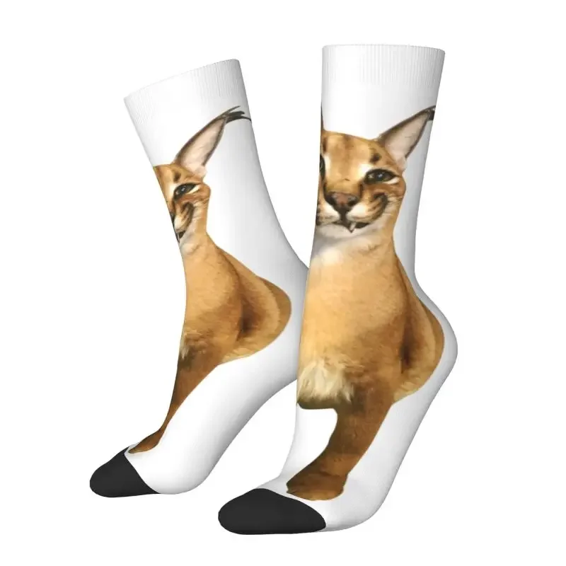 Floppa Smile Men's Crew Socks Unisex Cute 3D Printed Caracal Cat Meme Dress Socks