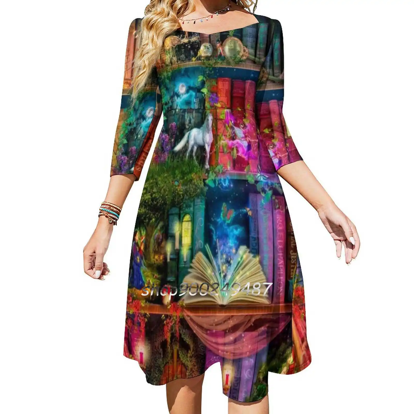 Whimsy Trove-Treasure Hunt Dresses For Women A-Line Korea Style Slim Long Sleeve Dress Aimee Stewart Foxfires Book Shelf