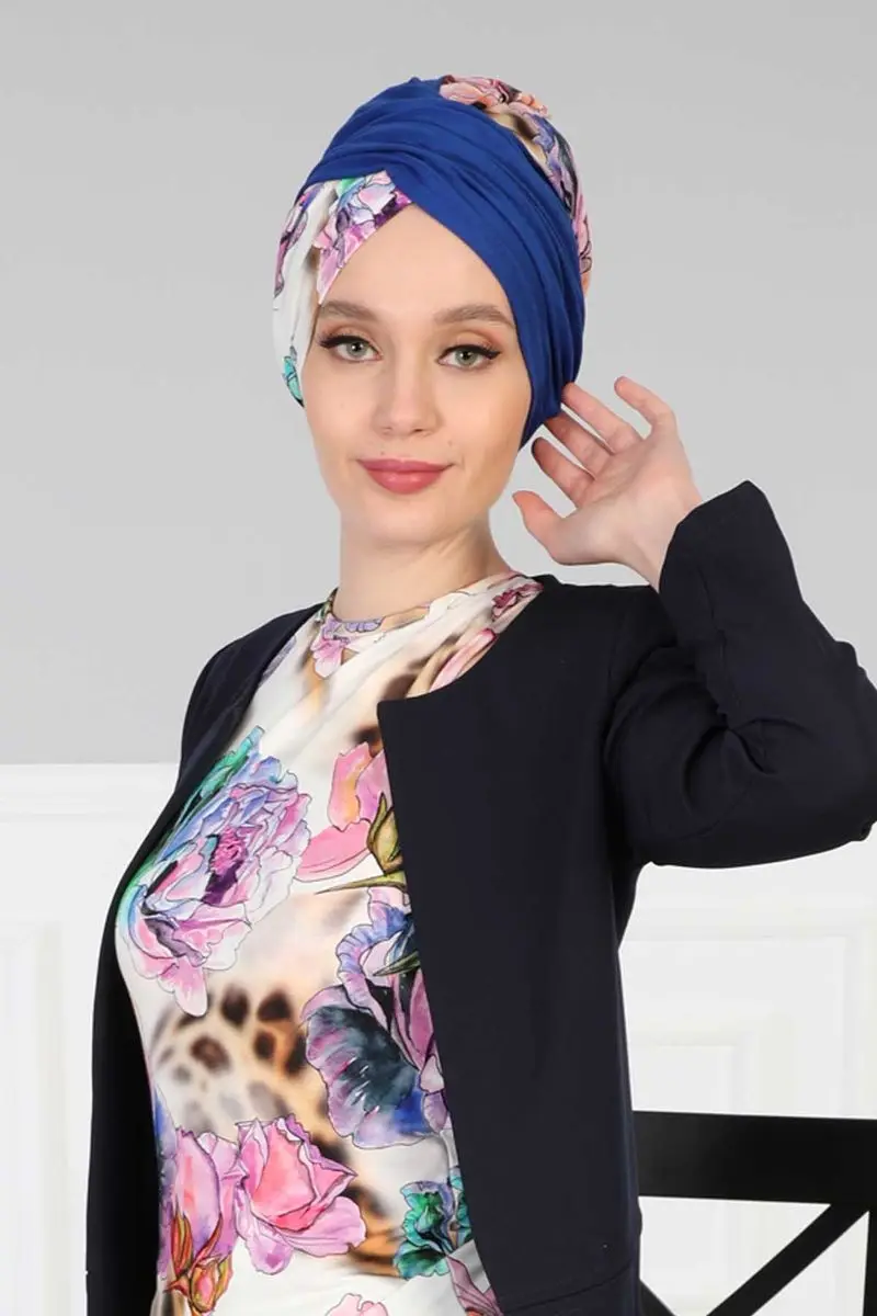 Hijab osso cor sólida e padrão de natureza