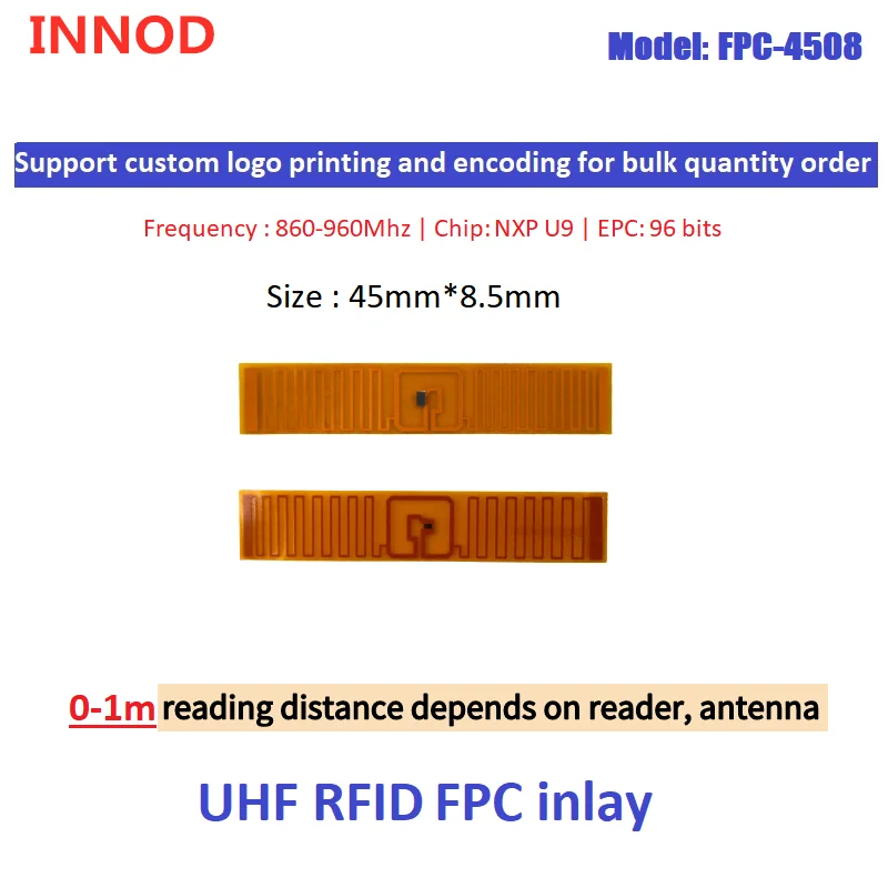 Long Range ISO18000-6C RFID FPC Inlay UHF Tire Tag High Temperature Resistant For RFID Tire Transportation Car Tracking