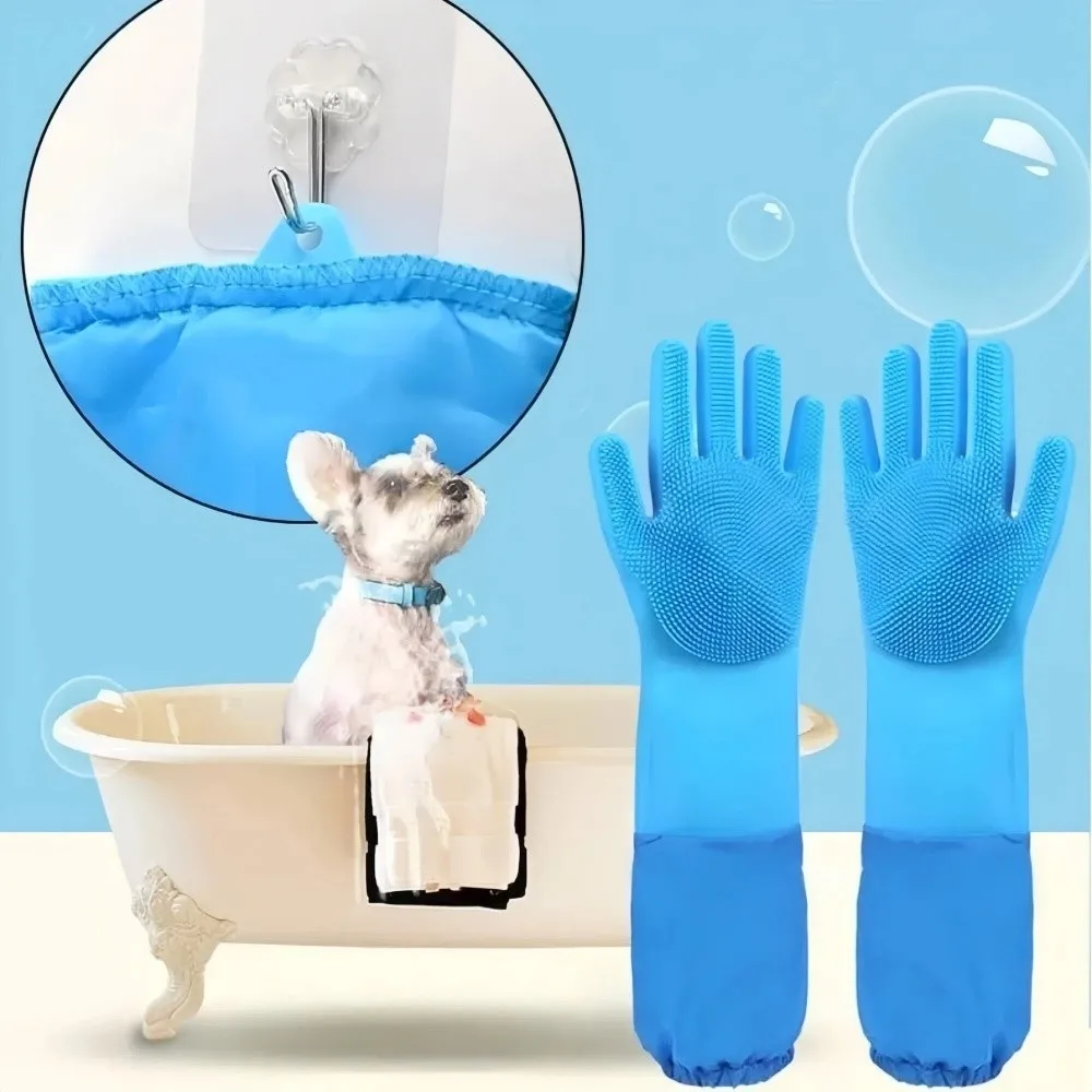 Guantes de Limpieza para Mascotas de Silicona Suave, Anti Mordeduras, Guante para Eliminar Pelo, Masaje para Perros, Baño de Perros y Gatos, Guante para Champú