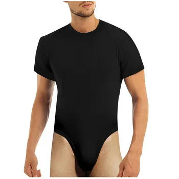 Kısa Kollu erkek Romper Pijama Yuvarlak Boyun Düz Renk Slim Fit Bodysuit Pijama Sportwear Spor Koşu Temel Romper