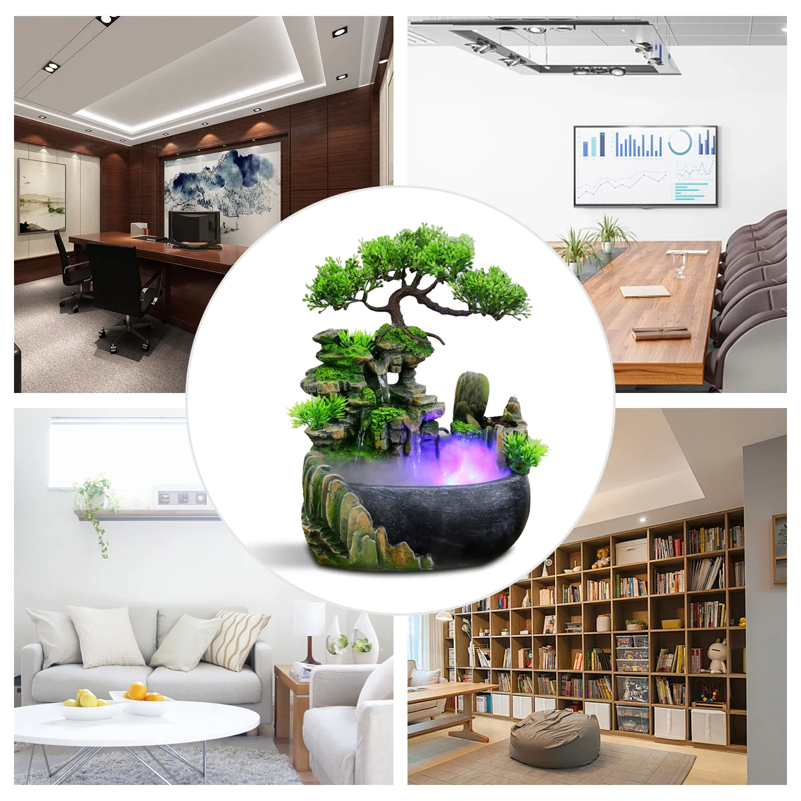 

Украшение комнаты из фонтана со светодиодной подсветкой, освещение, туманная смола, настольный домашний смола, каменный сад, водный пейзаж