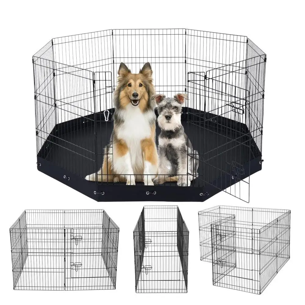

Dog Playpen 8 Panels Foldable Metal Exercise Pen with Bottom Pad 30H Metal