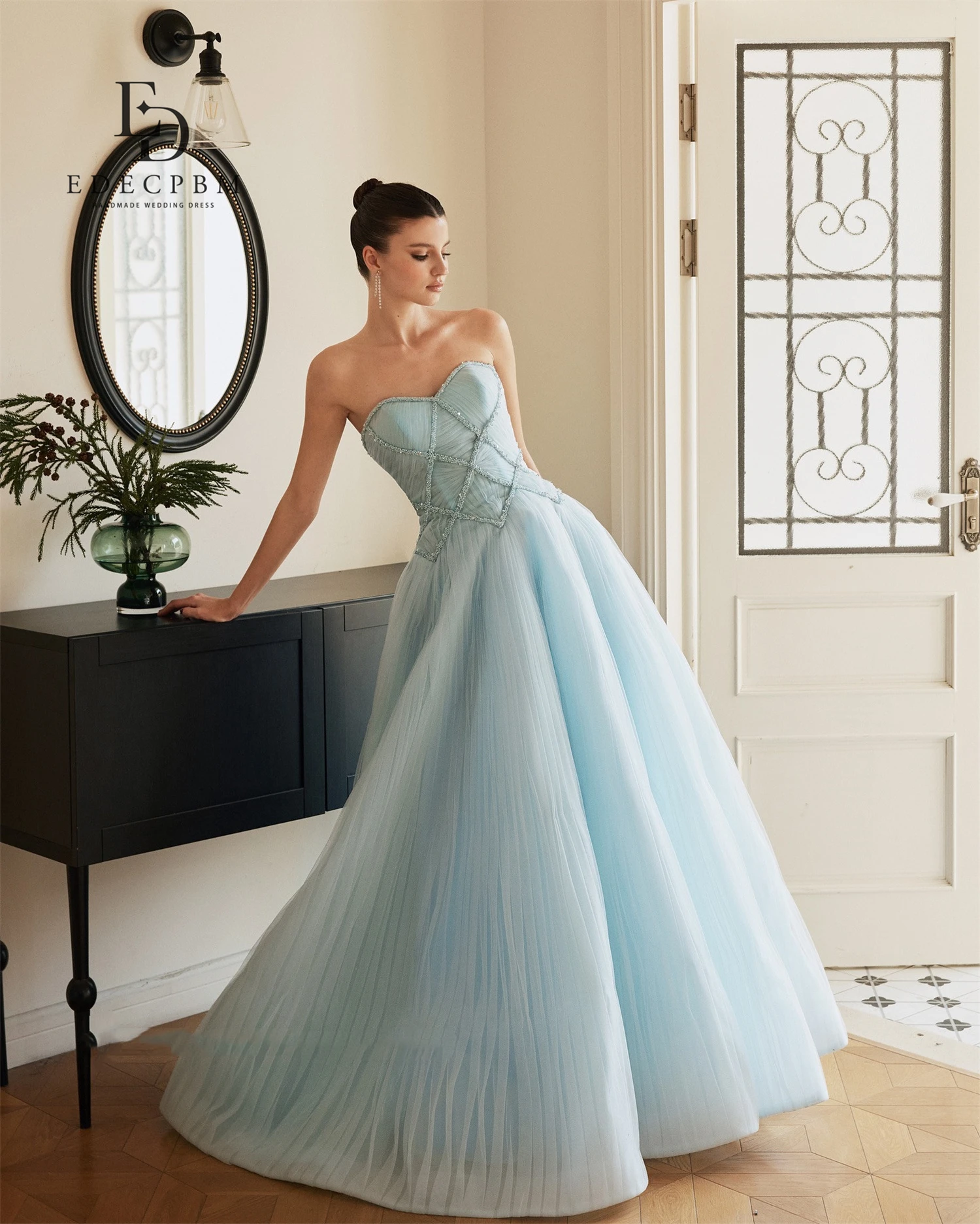 EDECPBM Customized Women's Evening Party Dresses for Special Occasions Wedding Dress Blue Sweetheart Prom Dresses 2025 Luxurious image 2