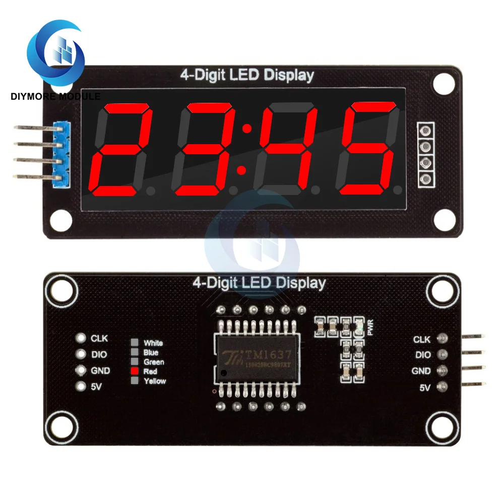 4 Digit 7 Segment TM1637 0.56\'\' Electronic Digital LED Tube Clock Module DIY Kit LED Digital Clock Driver Board Display 5 Colors