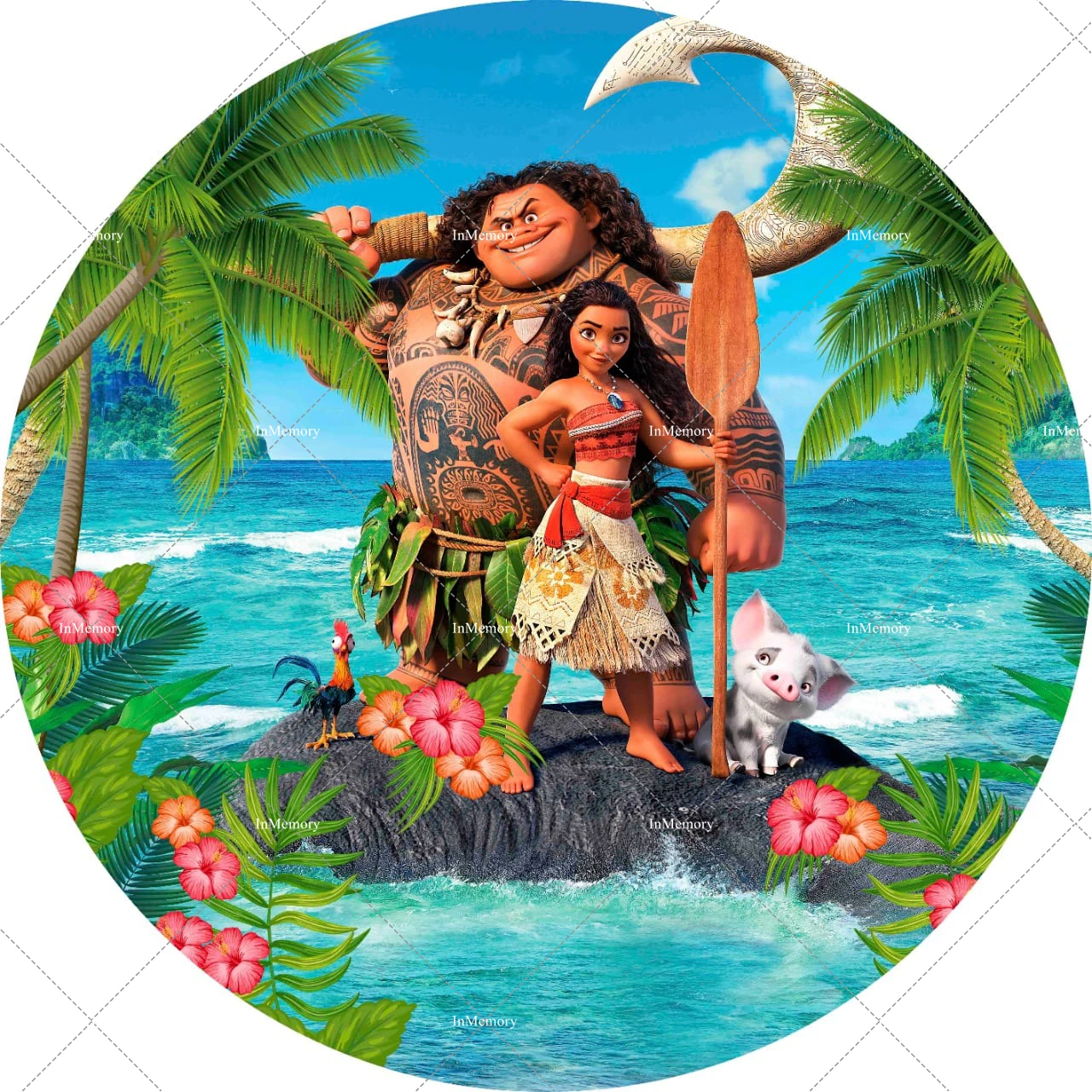 Moana Circle Round Backdrops Vaiana Decoration Kids Happy Birthday Party Photography Background Pig Rooster Cylinder Covers