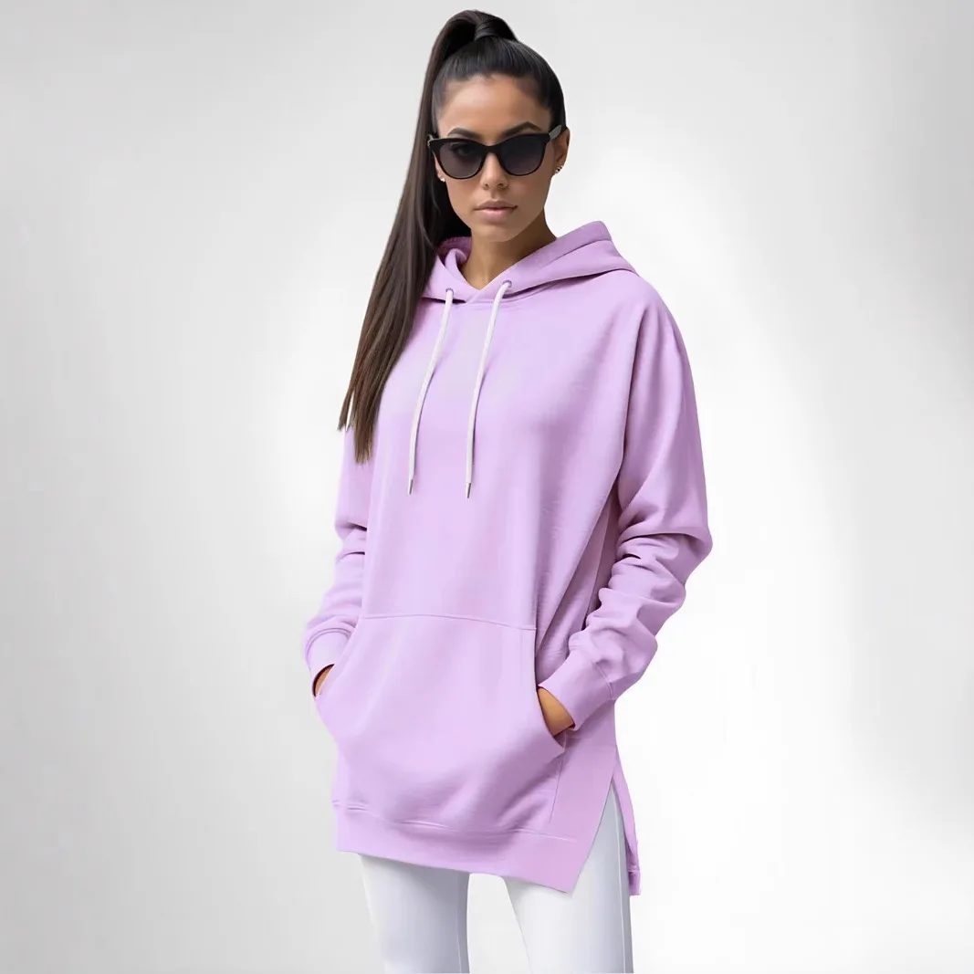 Manteaux à capuche pour femmes, couleur unie, veste avec poche, cordon de serrage, légèrement extensible, ample, décontracté, bureau, dame, printemps automne 2025
