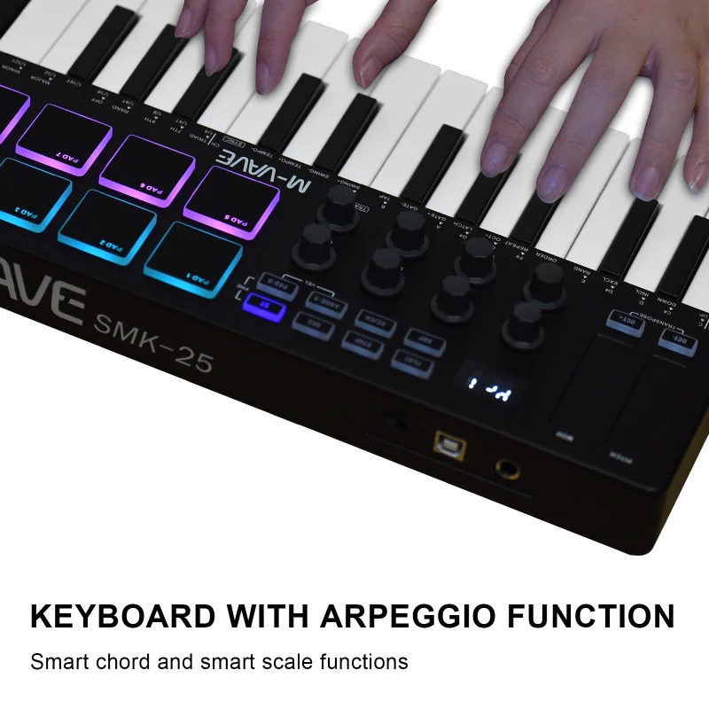 M-VAVE 25-Key MIDI Control Keyboard Mini Portable USB with 25 Velocity Sensitive Keys 8 RGB Backlit Pads 8 Knobs