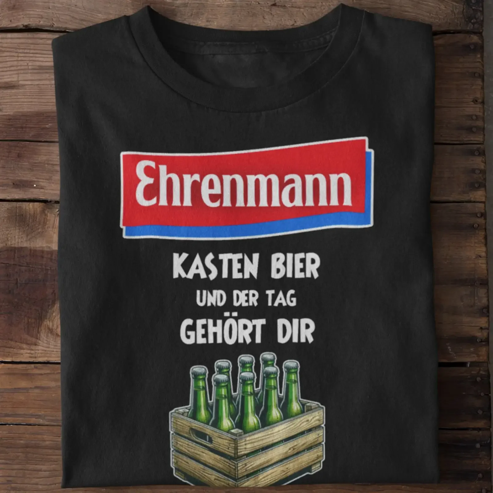 Camiseta Masculina Vintage Ehrenmann Kasten Bier und der Tag gehört dir, com Efeito Lavado, Confortável, Respirável, Elástica e Levemente Estilosa