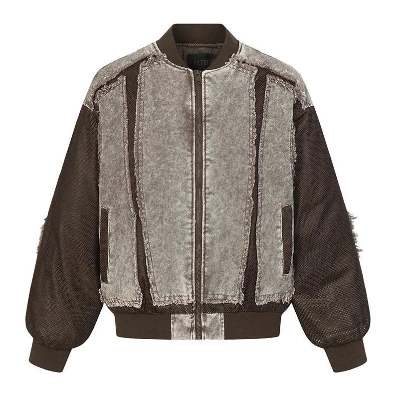 Fashion Hip Hop Vintage Baseball Jackets Harakuju Streetwear Washed Outwear Coats For Male Patchwork