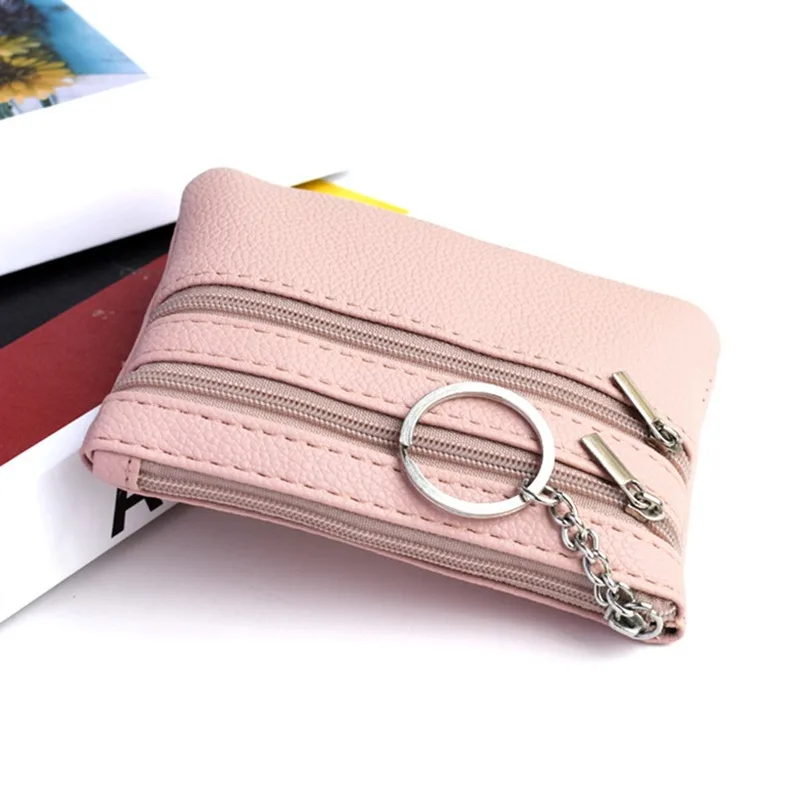 Men Coin Purse Black Pu Leather Double Single Zipper Multi-Function Mobile Phone Coin Purse Fashion Women  Mini Wallet 1pc