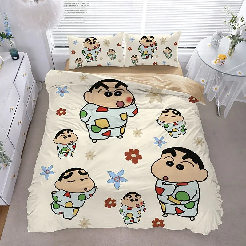 Crayon Shin-chan modern style quilt cover pillowcase large cartoon bedding set, home bedroom room decoration, boy and girl gifts