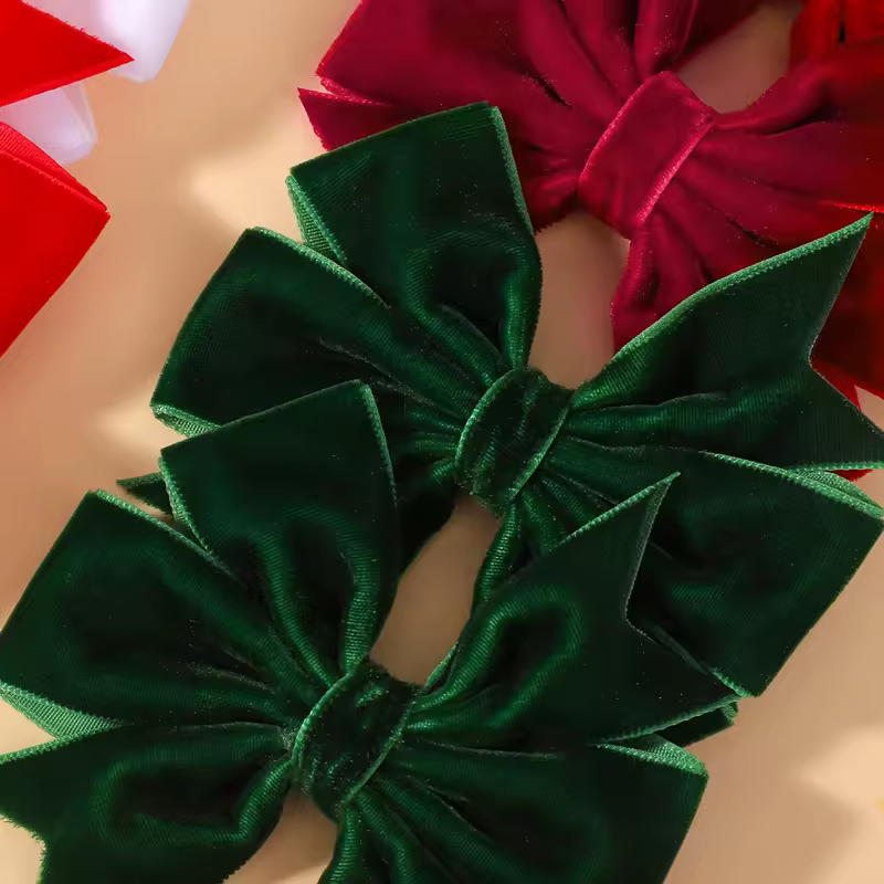 2pcs/set Handmade Velvet Bow Hair Clips for Baby Girls Vintage Christmas Red Green Bowknot Hairpins Barrette Hair Accessories - Image 4