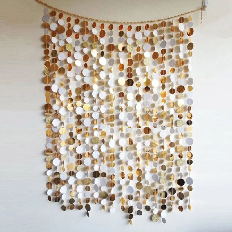 4m Paper Garland Banner Glitter Bunting String Circle Curtain Tassels Party Backdrop Xmas Wedding Birthdays Baby Shower Decor