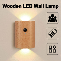 Intelligent Induction Wall Lamp Led Light Rechargeable Wooden Base Warm White 0.4w Infrared Night Magnetic Plug Bedroom Cupboard