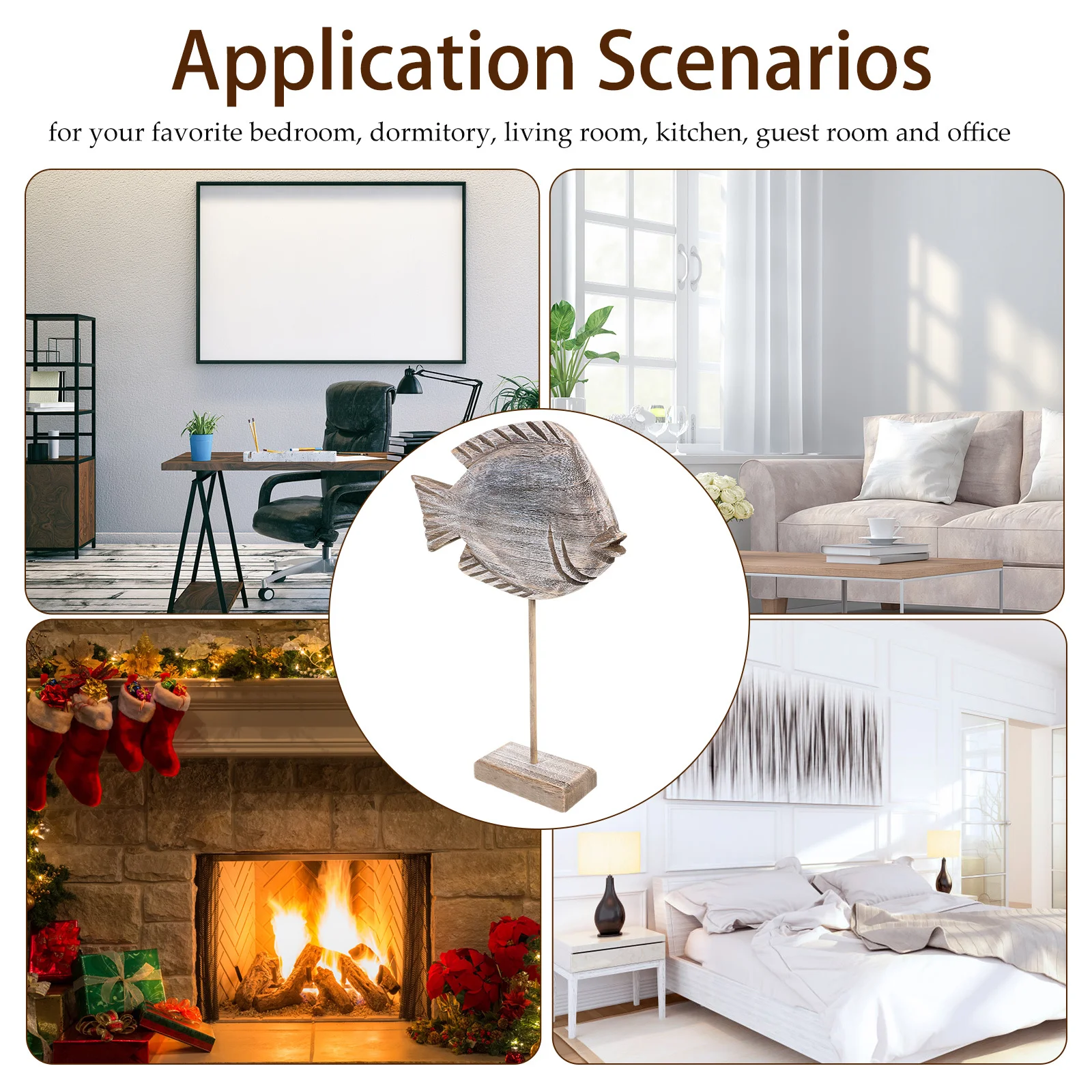 

Hand Carved Solid Wood Fish Statue Rustic Home Decor for Living Room Bedroom Kitchen Office Desktop Decoration Wooden Fish Art