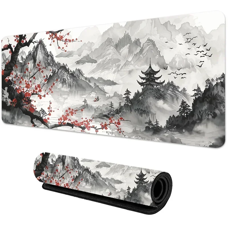 Sakura landscape large rubber gaming mouse pad durable table mat thick seam edge desktop pads carpet writing cushion 60*30cm XXL