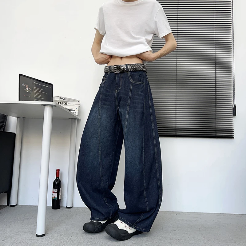 

Retro American Knife Jeans Men's Loose Wide Leg Long Pants Letter Embroidery Design Casual Straight Cut Jeans
